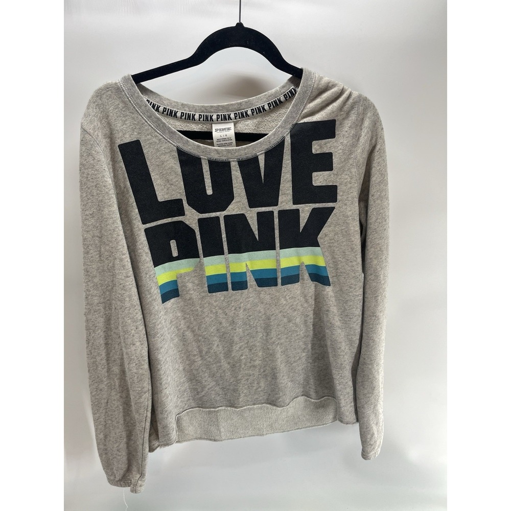 Victoria's Secret Love PINK Slouchy‎ Crew Pullover Sweatshirt Gray Size Large